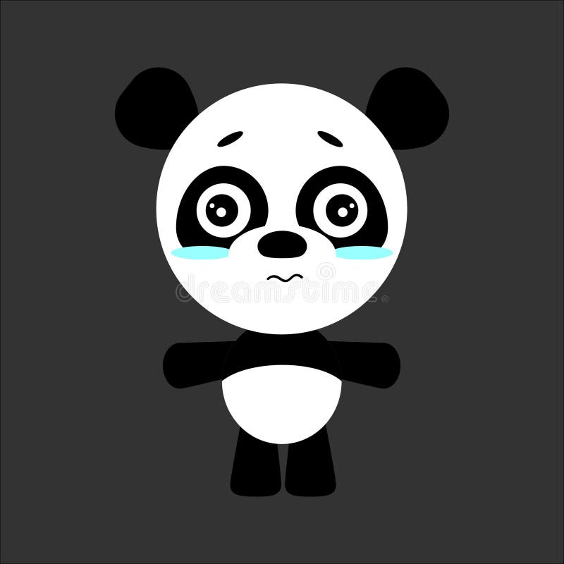 Cute Vector Panda. Cartoon Sad Character. Gray Background. Flat Design.  Vector. Stock Vector - Illustration of drawn, child: 131053533
