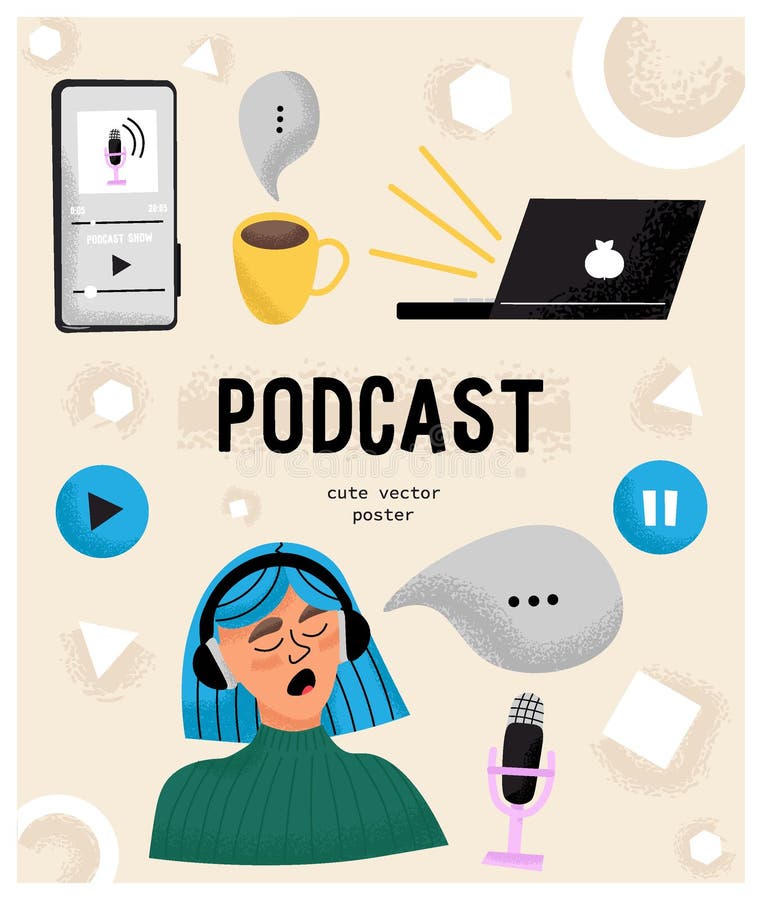 Cute Vector Poster on the Topic in Podcasting in Cartoon Style with Funny Vector Podcasting Texture Elements. Talking Girl, Stock Vector - Illustration of record, radio: 198912299 Cute Vector Poster on the Topic in Podcasting in Cartoon Style with Funny Vector Podcasting Texture Elements. Talking Girl, Stock Vector - Illustration of record, radio: 198912299