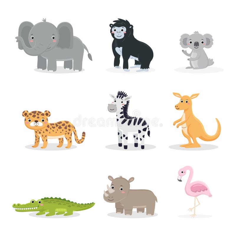 Cute Vector Wild Animals Collection. Printable Templates Stock Vector