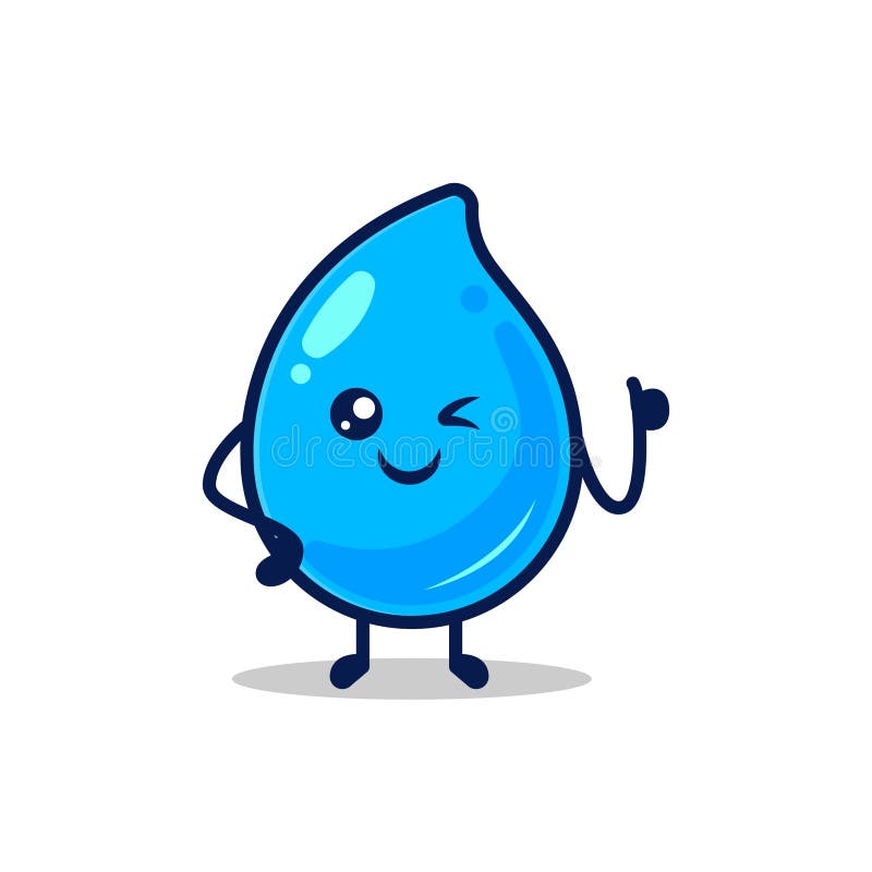 Cute Water Droplet Mascot Design Illustration Stock Vector