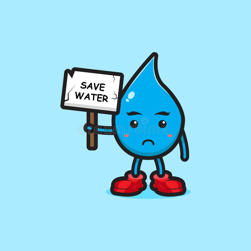 Cute Water Character Holding Board Save Water Cartoon Vector Icon  Illustration Stock Vector - Illustration of icon, save: 208810971