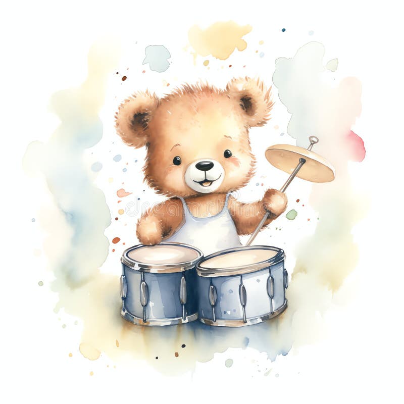 Panda Bear Playing The Drums - Panda - Posters and Art Prints