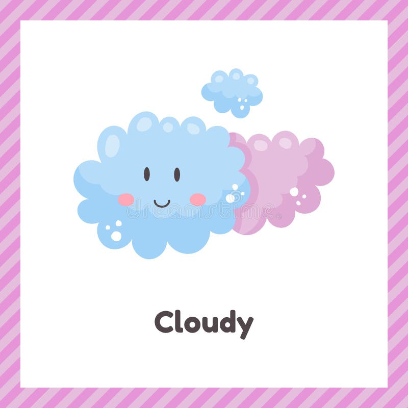 Cute weather cloudy for kids. Flash card for learning with children in preschool, kindergarten and school.