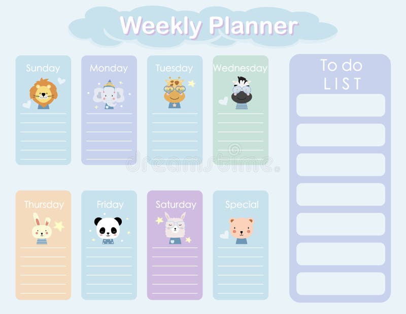 Cute Weekly Planner Background with Cloud,moon,sky.Vector Illustration