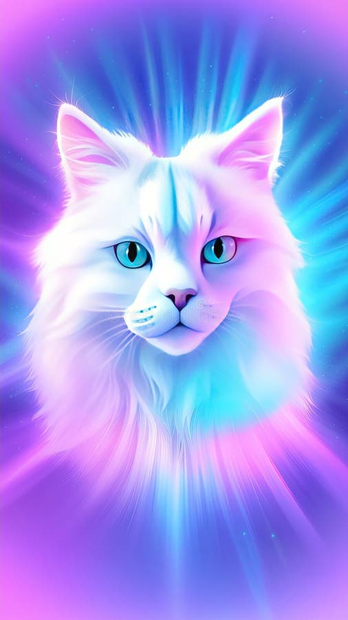 Neon rainbow anime kawaii cat Stock Illustration