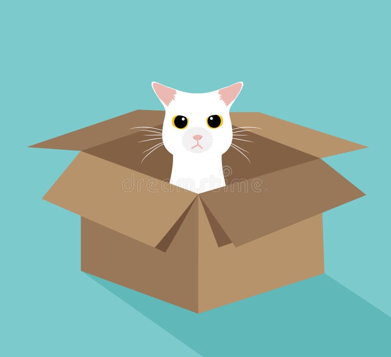 Cute White Cat In The Box Stock Vector. Illustration Of Drawing - 94222206