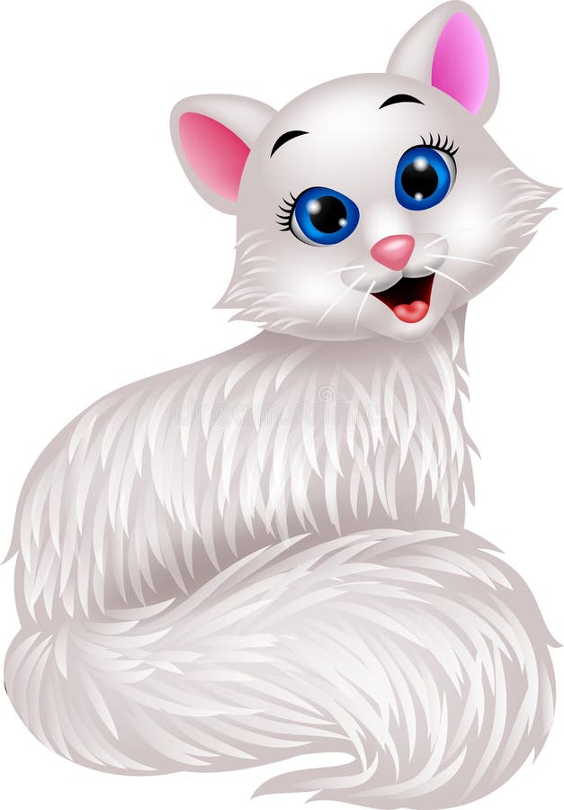 Cute white cat cartoon stock vector. Image of domestic - 30903858