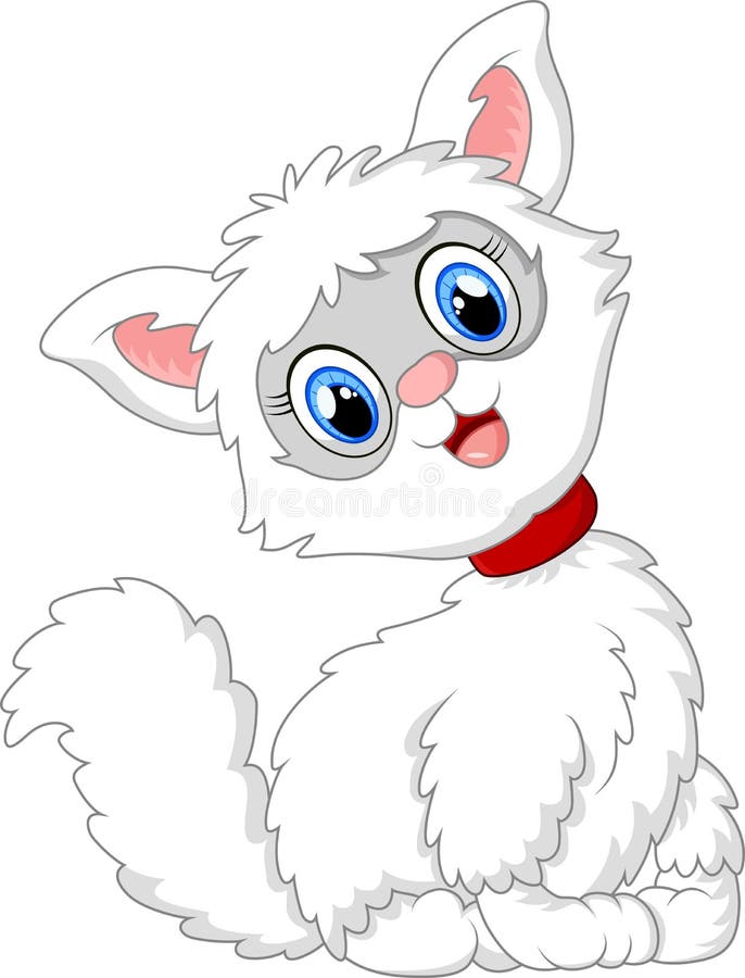 Cute white cat cartoon stock illustration. Illustration of furry - 61497975