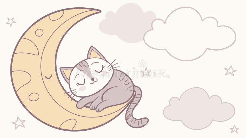 Cute White Cat Sleeping on a Yellow Crescent Moon Vector, vector design Generative AI vector illustration