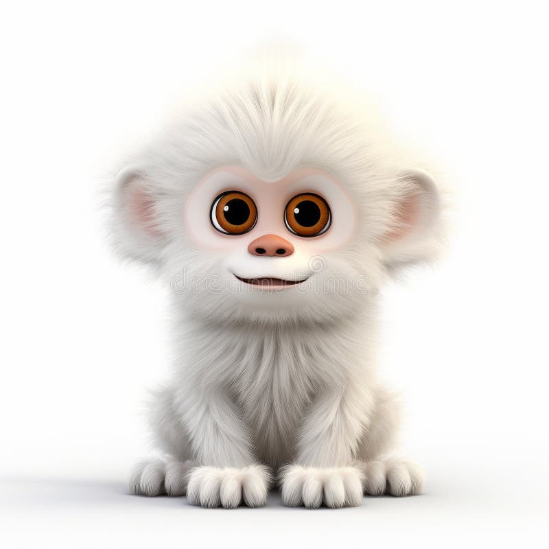 Cute White Monkey Baby - 3d Render with Fluffy Fur Stock Illustration ...