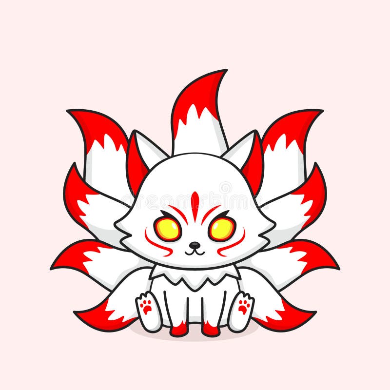 Cute white nine tailed fox mascot