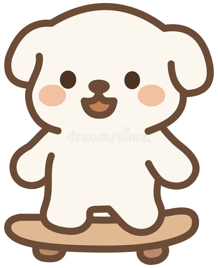 Cute White Puppy Riding Skateboard vektor illustrationer