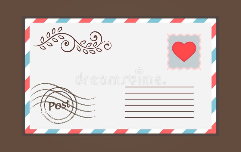Cute White Sealed Envelope with Heart Stamp and Drawing on Brown ...