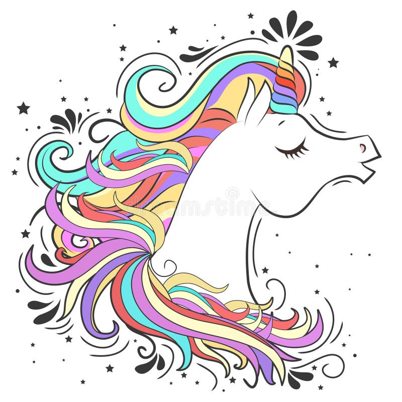 Cute White Unicorn with Rainbow Hair Stock Vector - Illustration of ...