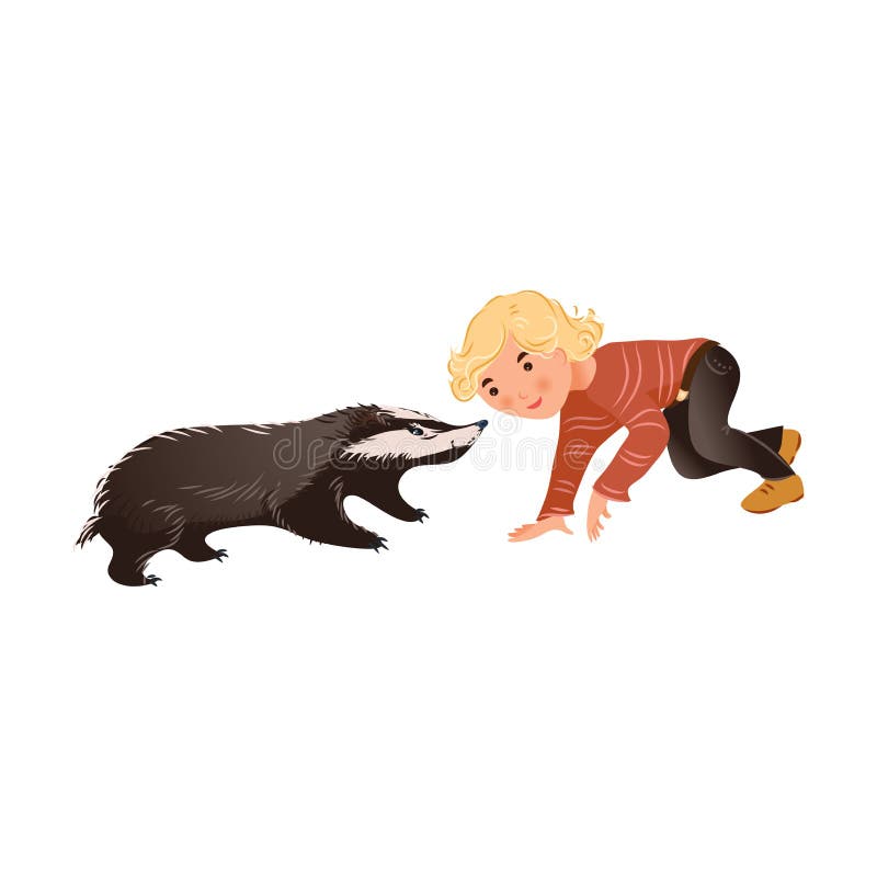 Cute Wild Forest Badger is Playing with Blonde Hair Boy Stock Vector - Illustration of design, animal: 154583306 Cute Wild Forest Badger is Playing with Blonde Hair Boy Stock Vector - Illustration of design, animal: 154583306