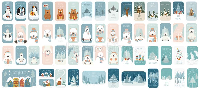 Cute winter holiday sticker icon set. Elements for christmas greeting card, poster design