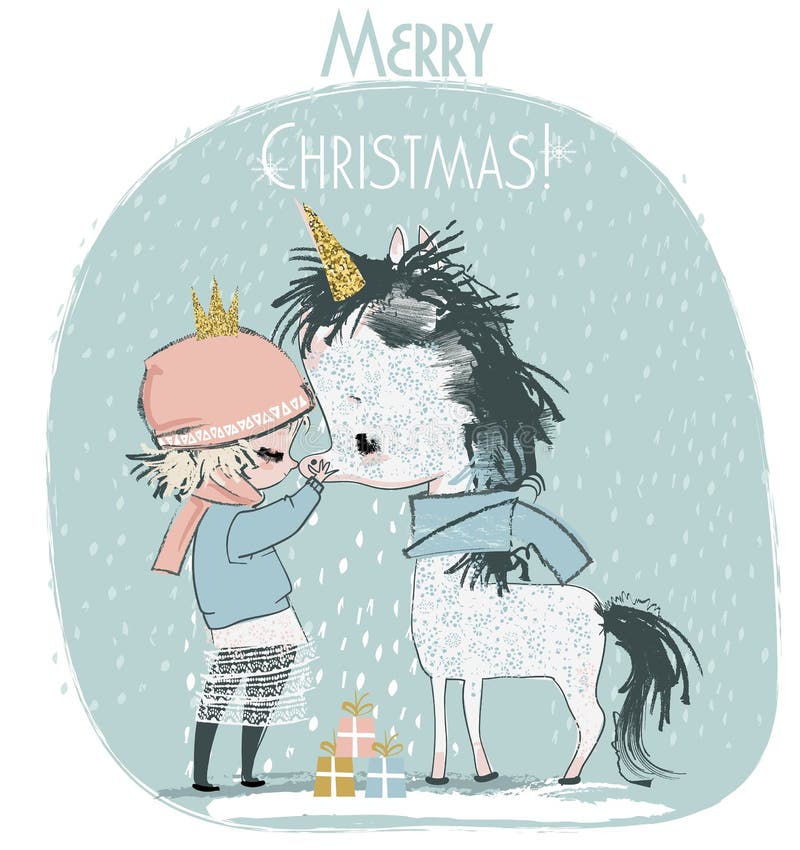 Cute winter prinses met witte mooie eenhoorn royalty-vrije illustratie Cute winter prinses met witte mooie eenhoorn royalty-vrije illustratie