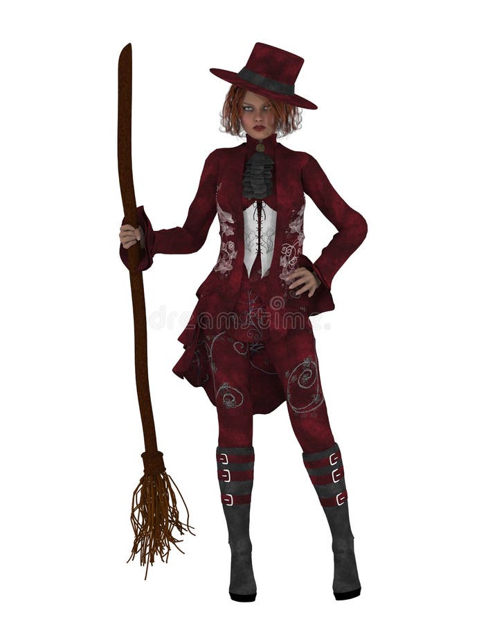 Cute witch with broom stock illustration. Illustration of isolated ...