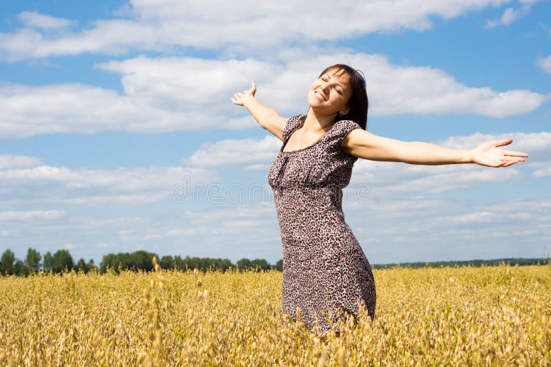 cute woman at field