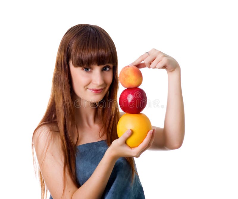 Cute woman hold some fruits