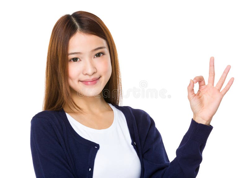 Cute Woman With Okay Hand Gesture Stock Photo - Image of face ...