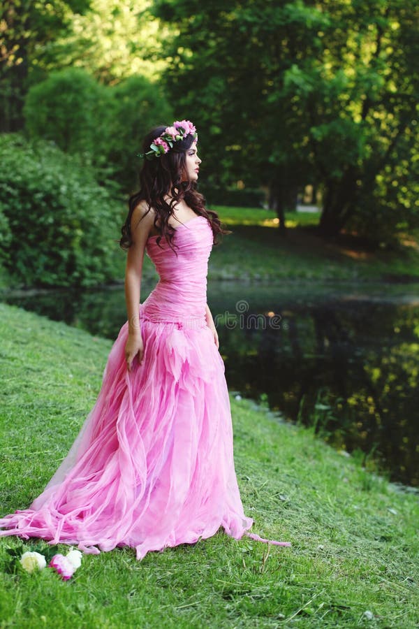 Beautiful Young Woman with Summer Pink Flowers Stock Image - Image of ...