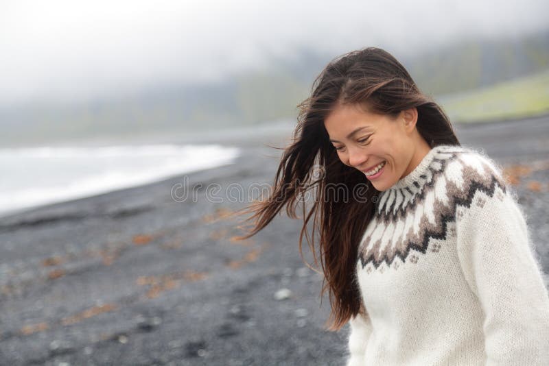 Cute Woman Walking on Beach on Iceland Stock Image - Image of autumn ...