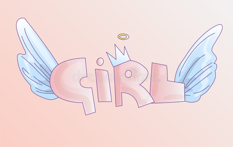 Cute word Girl in soft pastel colors, cartoon Girls word with crown and angel wings. Princess girl with wings, pink word royalty free illustration Cute word Girl in soft pastel colors, cartoon Girls word with crown and angel wings. Princess girl with wings, pink word royalty free illustration