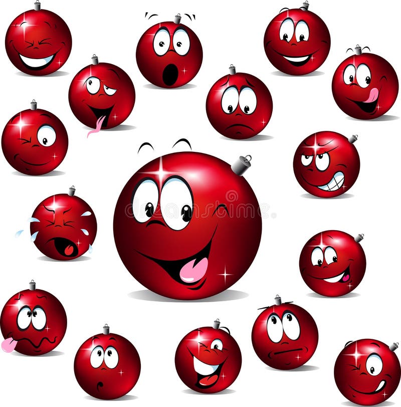 Cute xmas ball with funny face emotion - christmas vector royalty free illustration