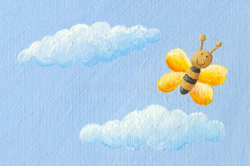 Cute yellow butterfly in the sky royalty free illustration