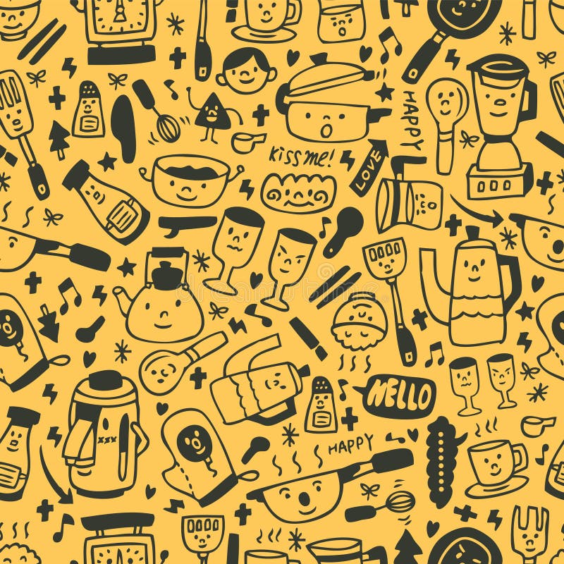 Cute yellow cartoon seamless pattern vector illustration