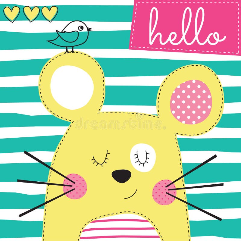 Cute yellow mouse with bird vector illustration royalty free illustration Cute yellow mouse with bird vector illustration royalty free illustration