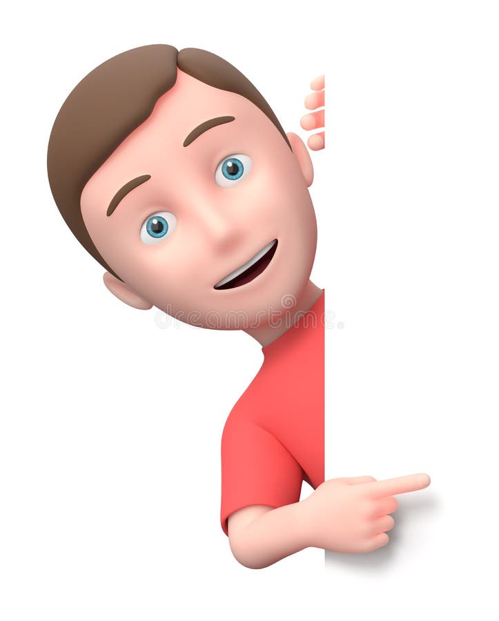 Cute Young Boy Pointing a White Blank Banner. 3D Cartoon Character Stock  Illustration - Illustration of smile, finger: 224771850