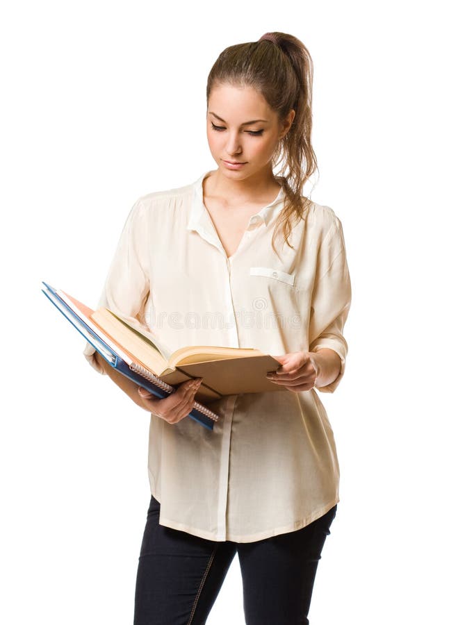 Cute young brunette student girl. stock image