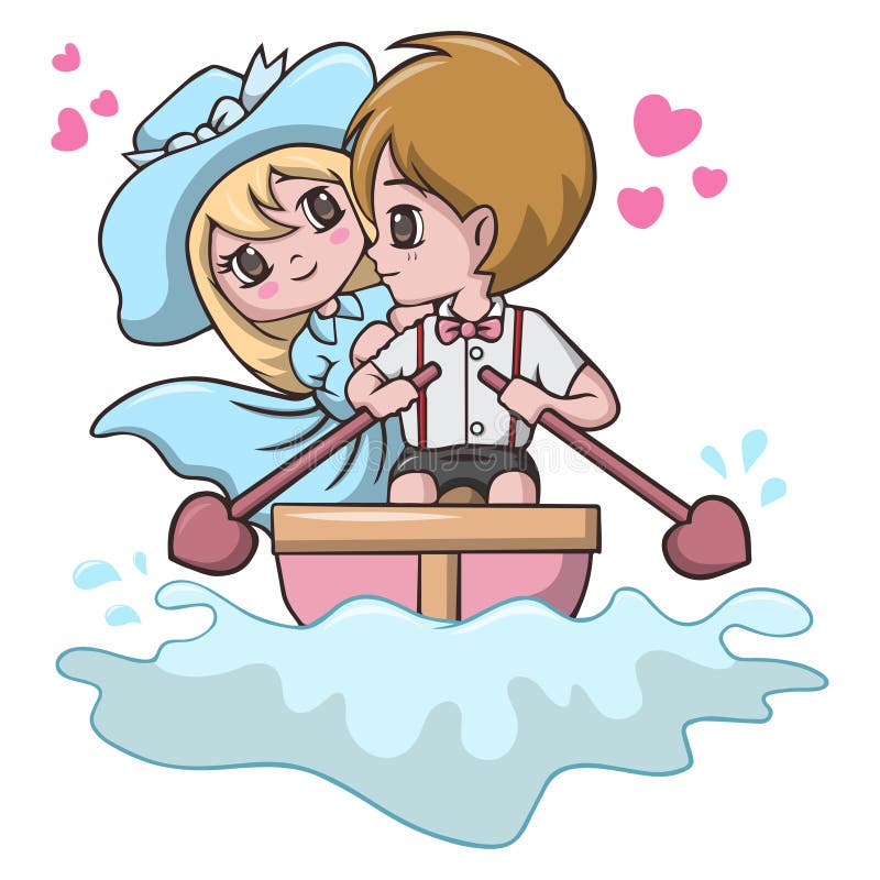 Cute young couples riding in a boat