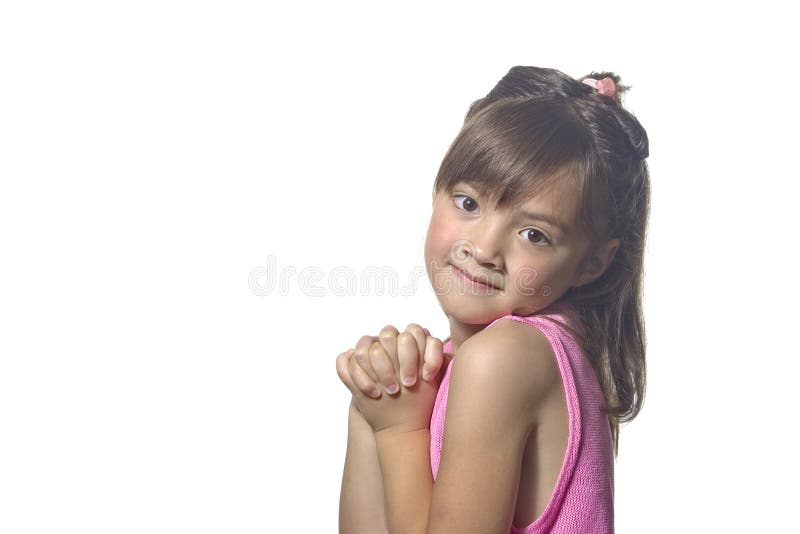 Cute Young Girl With Clasped Hands Stock Photo Image Of Studio Girl