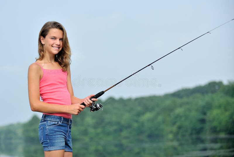 Cute young girl fishing stock image. Image of standing 26117675