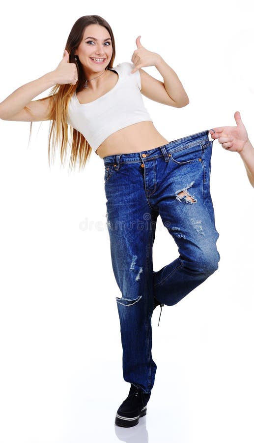 Girl in Jeans Large Size on a White Background Stock Photo - Image of ...