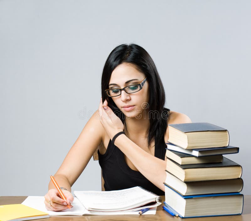 Cute young student girl. stock photo