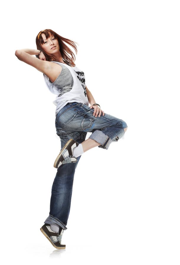 Cute Young woman dancing stock photos