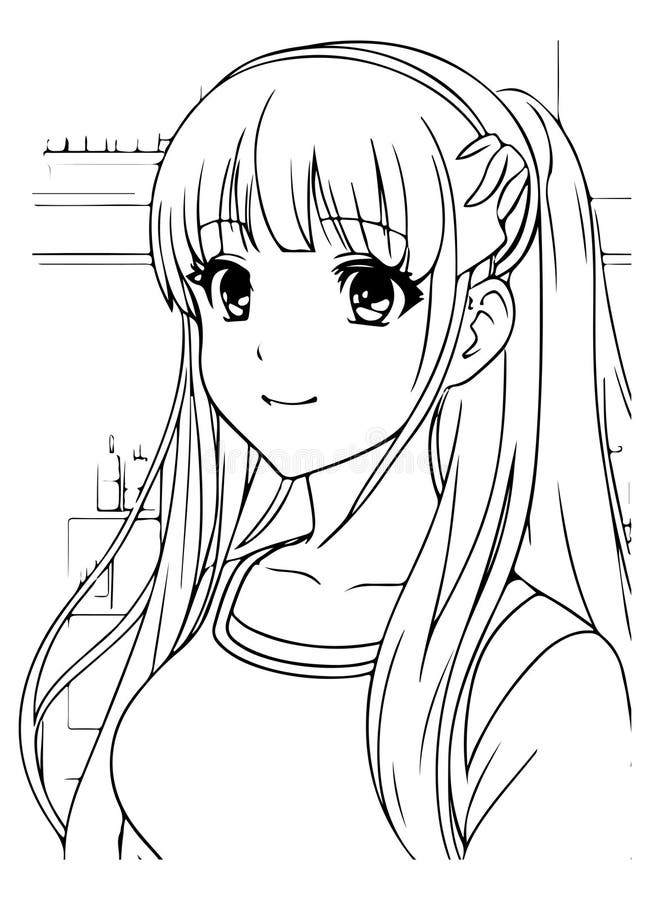 Sketch of beautiful anime girl. Anime girl line drawing. Can be colored.  Vector illustration Stock Vector