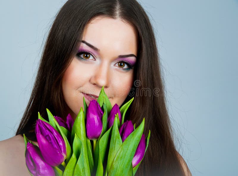 Cute Young Women with the Flowers Stock Image Image of give, caucasian 18440409