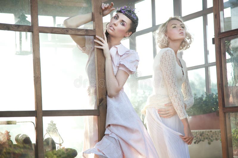 Cute young women posing royalty free stock photography