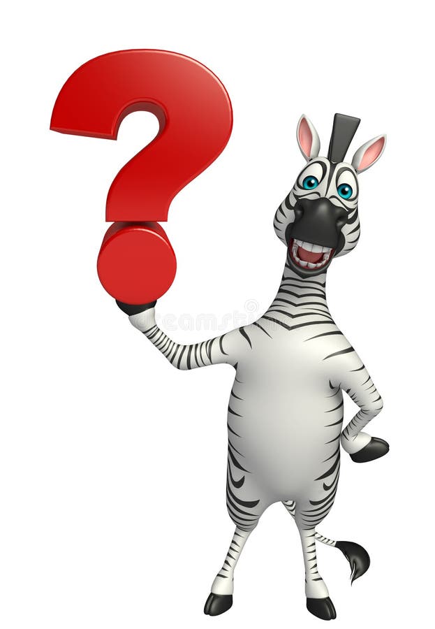 Cute Zebra cartoon character with question mark sign stock illustration