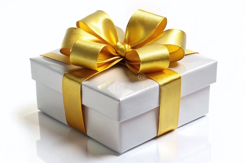 Cutie cu cadouri albe excelente cu panglică de aur O soluție de ambalaj pentru cadouri festive fără timp stock illustration