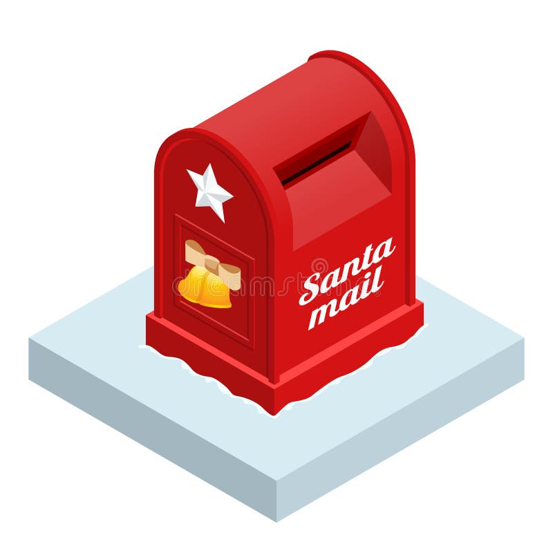 Cutie poștală roșie de tip Moș Crăciun izometrică, izolată pe fond alb stock illustration