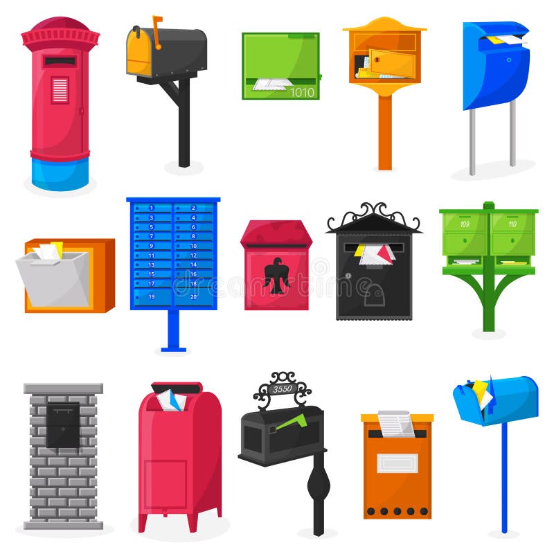 Cutie poștală poștală vectorială pentru poștă poștală modernă proiectată sau ilustrată prin poștă cu ilustrație set de cutii poșta stock illustration