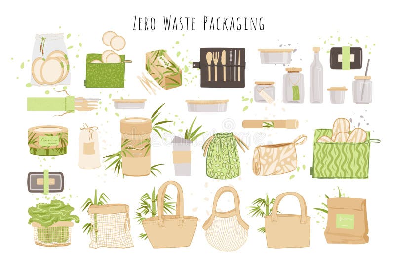 Cutii de carton pentru ambalaje ecologice nule pentru deșeuri reutilizabile, cutii de carton ecologice din bambus natural, cutii d royalty free illustration