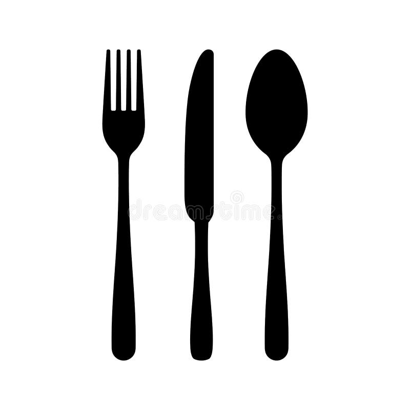 Cutlery silhouettes. Fork spoon knife black icon set. Black silverware sign. Vector utensil illustration