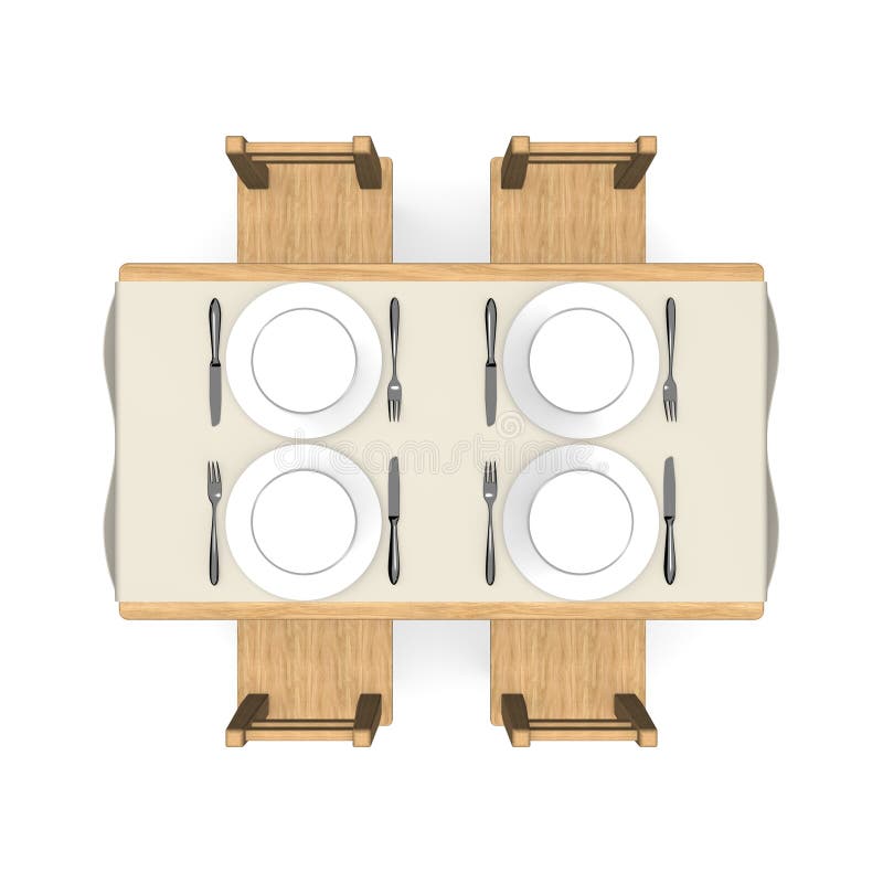 Cutlery On Wooden Dining Table Top View Stock Illustration ...